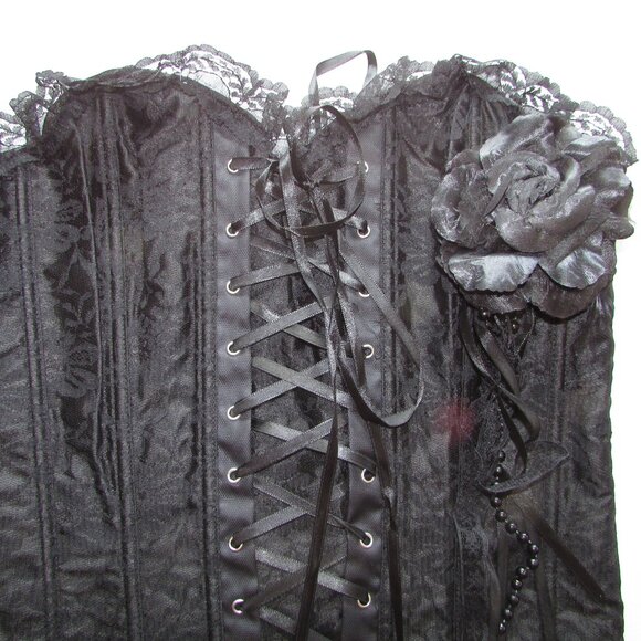 Black Jacquard Lace Ruffle Skirted Corset Dress - NEW - Picture 10 of 13
